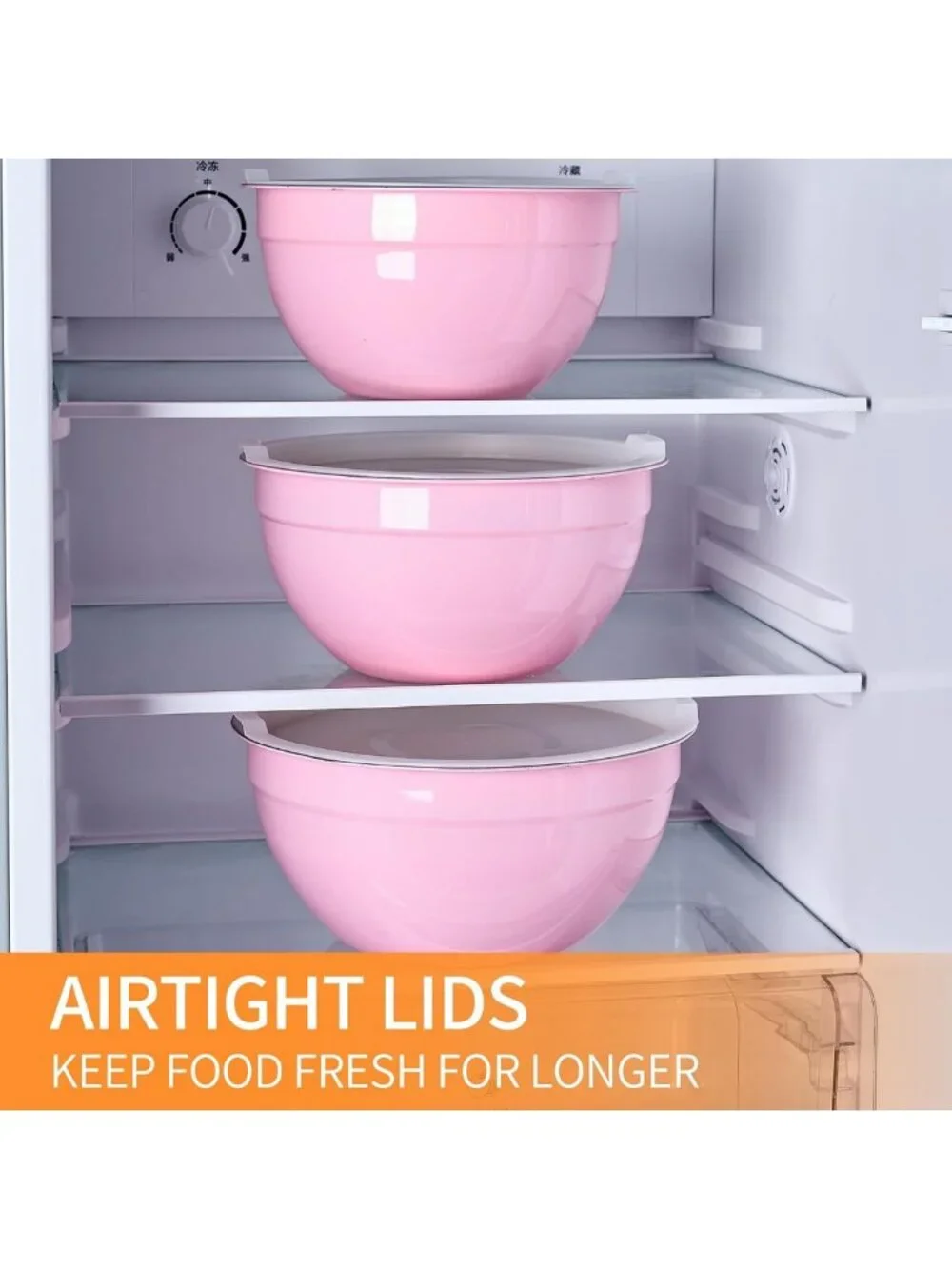 7-Piece Pink Nesting Mixing Bowls Set with Airtight Lids - Ideal for Baking